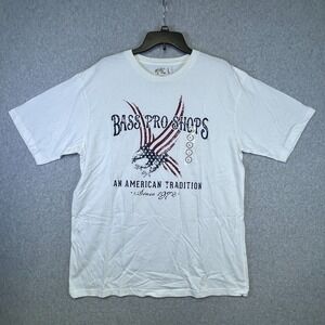 Bass Pro Shirt Men's L White Eagle USA Flag Fishing Short Sleeve